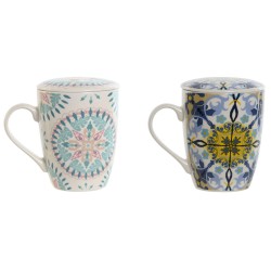 Taza con Filtro para Infusiones Home ESPRIT Azul Blanco Turquesa Mediterráneo 340 ml (2 Unidades)