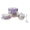 Jeu de Théière Romimex Mauve Céramique 300 ml Tasse avec sous-tasse 3 Pièces