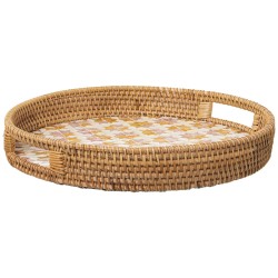 Tray Alexandra House Living Multicolour Rattan Mother of pearl Circular 33 x 35 x 33 cm