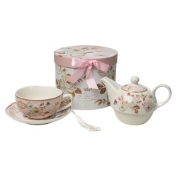 Jeu de Théière Romimex Rose Céramique 300 ml Tasse avec sous-tasse 3 Pièces