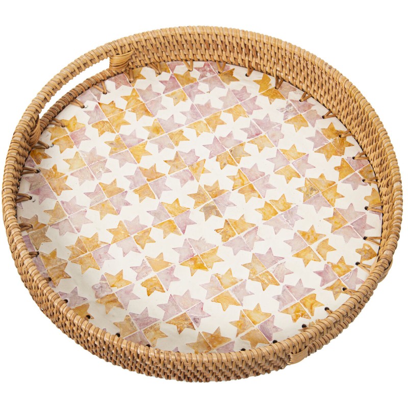 Tray Alexandra House Living Multicolour Rattan Mother of pearl Circular 33 x 35 x 33 cm