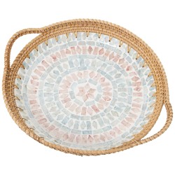 Tray Alexandra House Living Multicolour Rattan Mother of pearl Circular 40 x 5 x 33 cm