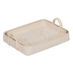 Plateau Blanc Bambou Rotin 45 x 34 x 13 cm (2 Unités)