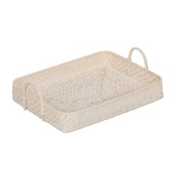 Plateau Blanc Bambou Rotin 45 x 34 x 13 cm (2 Unités)