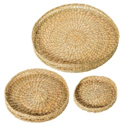 Set of trays Alexandra House Living Beige Seagrass 30 x 3 x 30 cm 40 x 3 x 40 cm 20 x 3 x 20 cm 3 Pieces