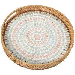 Tray Alexandra House Living Multicolour Rattan Mother of pearl Circular 33 x 35 x 33 cm