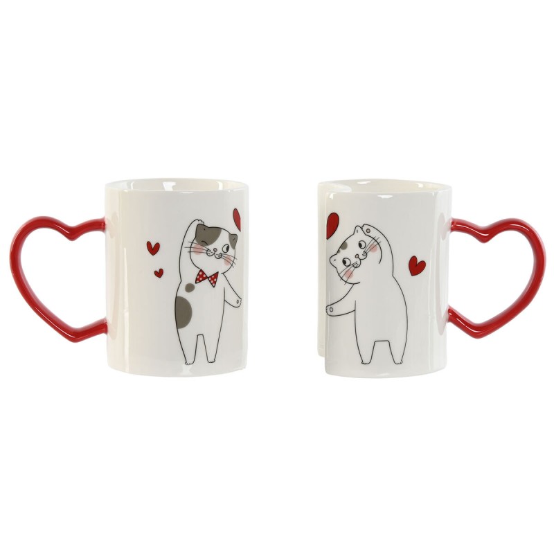 Juego de 2 Tazas Mug Home ESPRIT Love Blanco Rojo Gatos