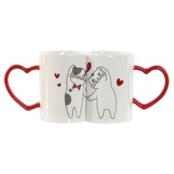 Juego de 2 Tazas Mug Home ESPRIT Love Blanco Rojo Gatos