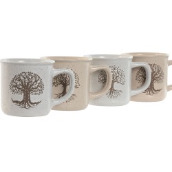 Taza Mug Home ESPRIT Blanco Beige Tradicional Árbol de la vida 330 ml (4 Unidades)