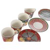 Juego de Tazas con Platos Home ESPRIT Amarillo Rojo Porcelana 220 ml 15,6 x 15,6 x 1,7 cm (4 Unidades)