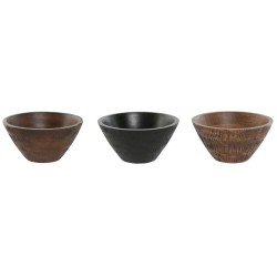 Bol para Aperitivos Home ESPRIT Marrón Negro Marrón claro Madera de mango Colonial 15 x 15 x 8 cm (3 Unidades)