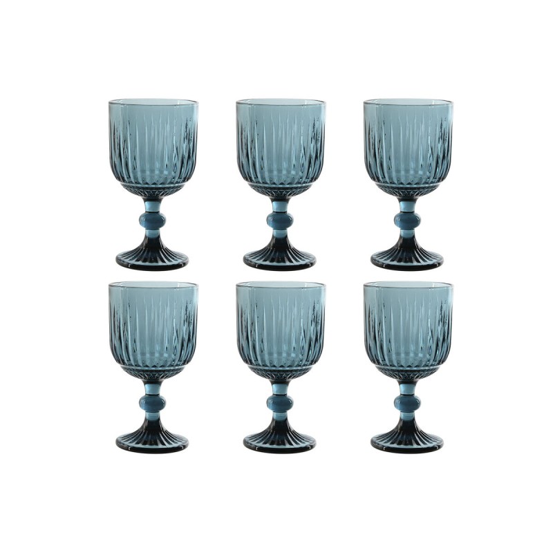 Set de Copas Home ESPRIT Azul Cristal 8,8 x 8,8 x 16,3 cm (6 Unidades)