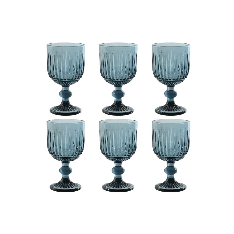 Set de Copas Home ESPRIT Azul Cristal 8 x 8 x 14,5 cm (6 Unidades)