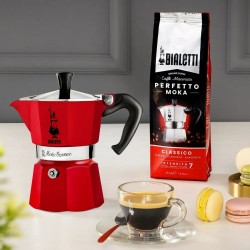 Cafetera Italiana Bialetti Winter Wonderland Rojo Plateado Aluminio 3 Tazas