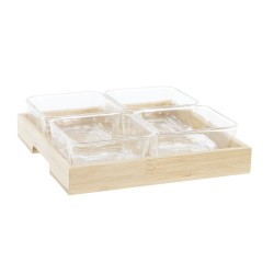 Bandeja de Aperitivos DKD Home Decor Natural Bambú Aluminio Cristal 280 ml 21 x 21 x 6 cm