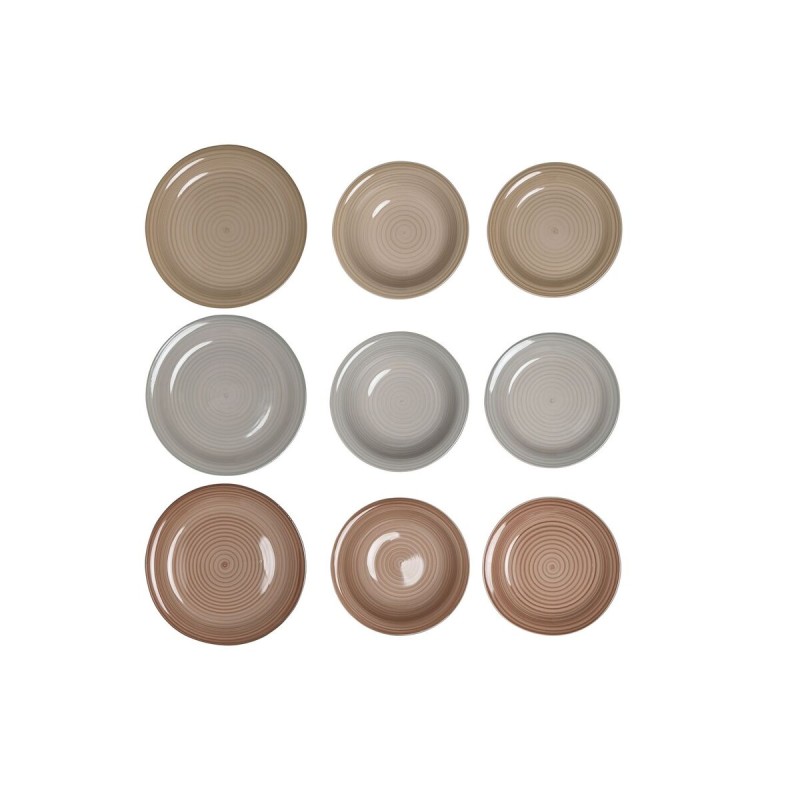 Assiettes DKD Home Decor Marron Gris Grès 26,5 x 26,5 x 3 cm 18 Pièces